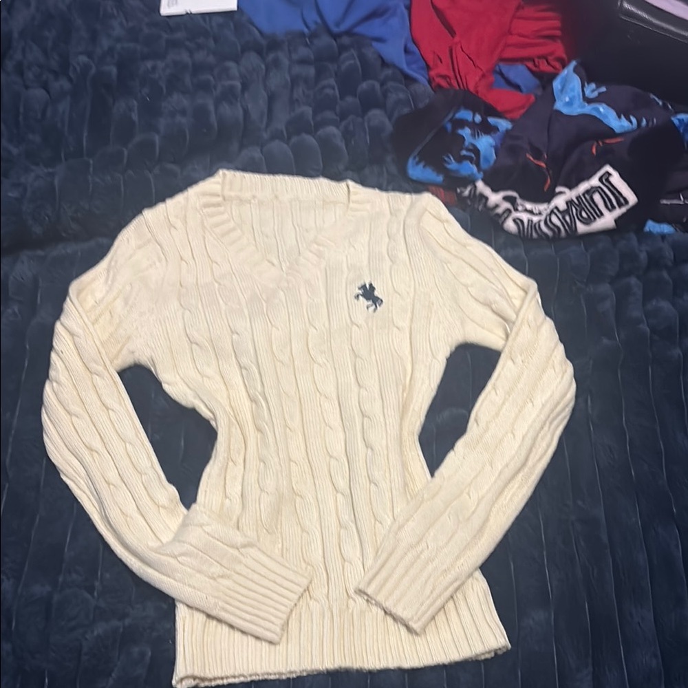 US Polo Assn Cream V-Neck Cable Knit Sweater